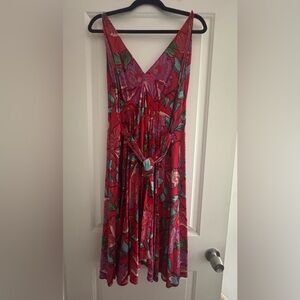 & other stories printed s/l a line dress with drop tie in front